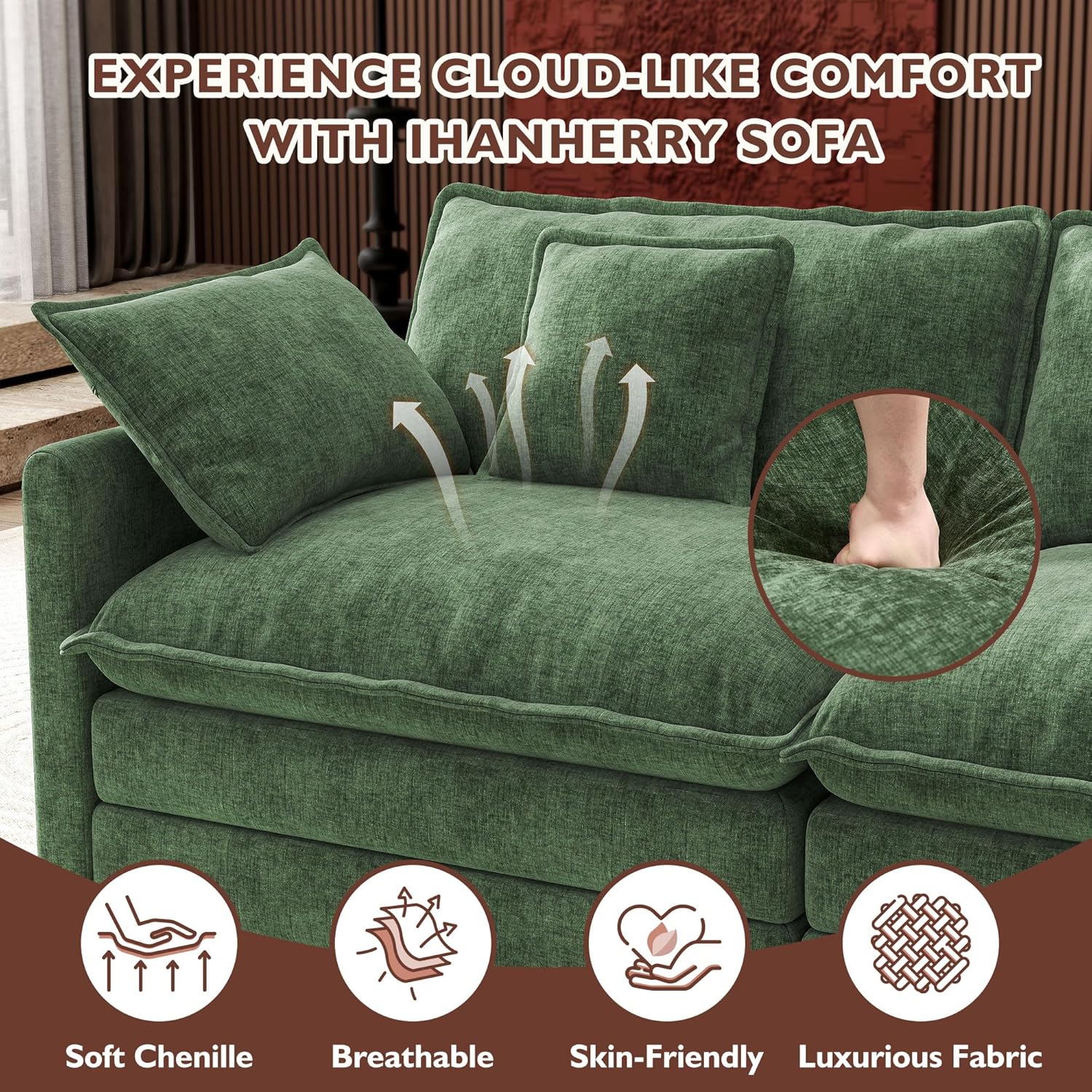 ihanherry 146-inch U-shaped modern sofa modular area cloud sofa